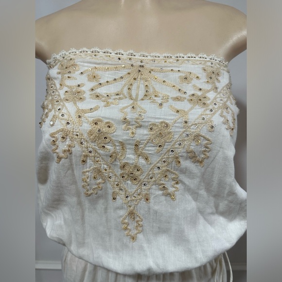 SAND & SPIRIT STRAPLESS COVERUP Ivory Embroidered Crochet Lace Boho Summer Dress - Picture 2 of 10